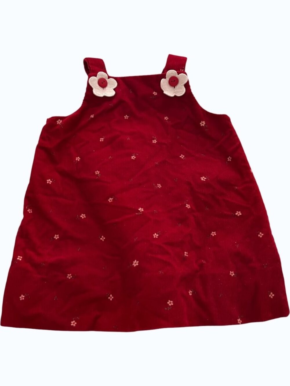 VTG Florence Eiseman 12M Jumper Overall Dress Baby Girl Dark Red Corduroy Floral